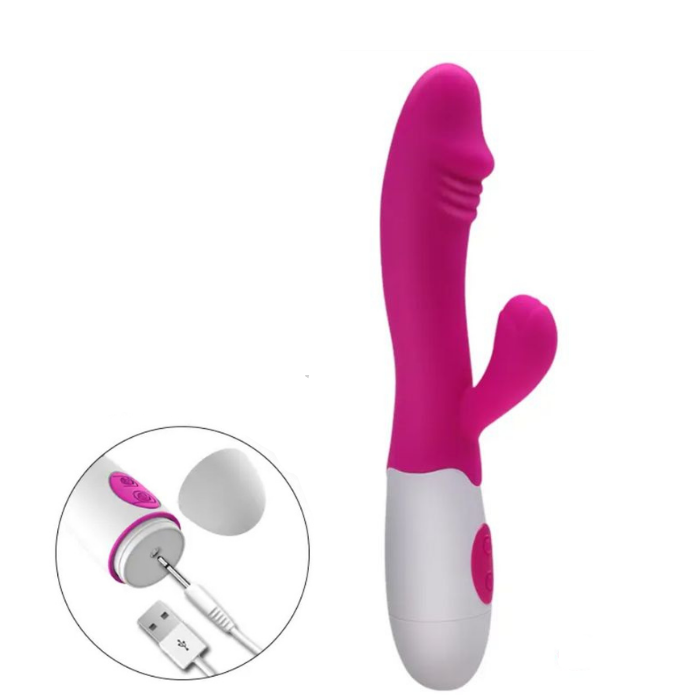 Vibrador Consolador Doble Estimulacion Punto G Y Clitoris 30 Modos De Vibración (Recargable) Flor 